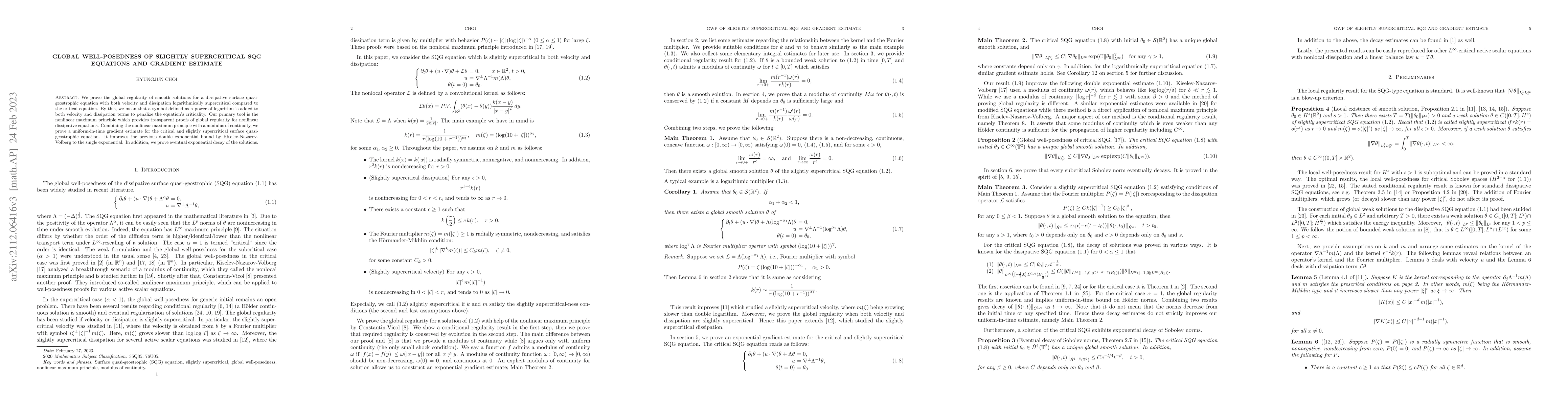 Thumbnail for Global well-posedness of slightly supercritical SQG equations and
  gradient estimate