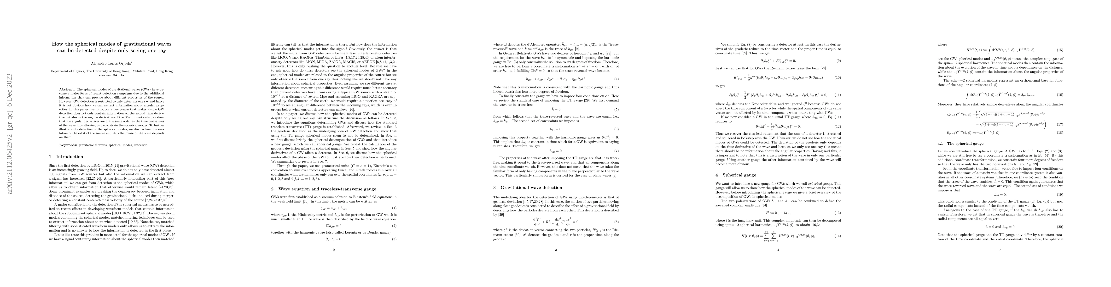 Thumbnail for How the spherical modes of gravitational waves can be detected despite
  only seeing one ray