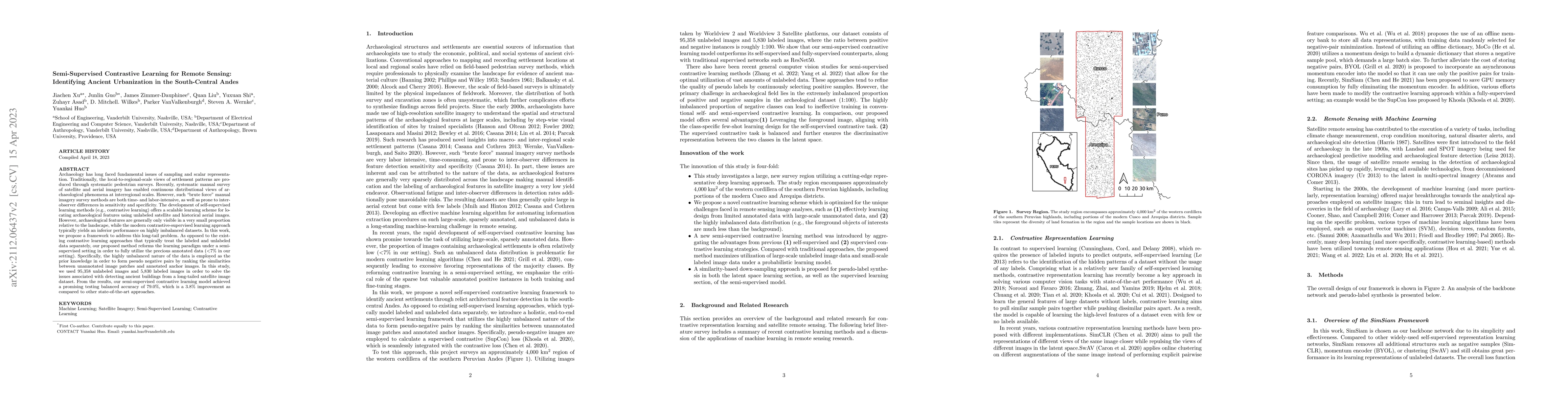 Thumbnail for Semi-Supervised Contrastive Learning for Remote Sensing: Identifying
  Ancient Urbanization in the South Central Andes