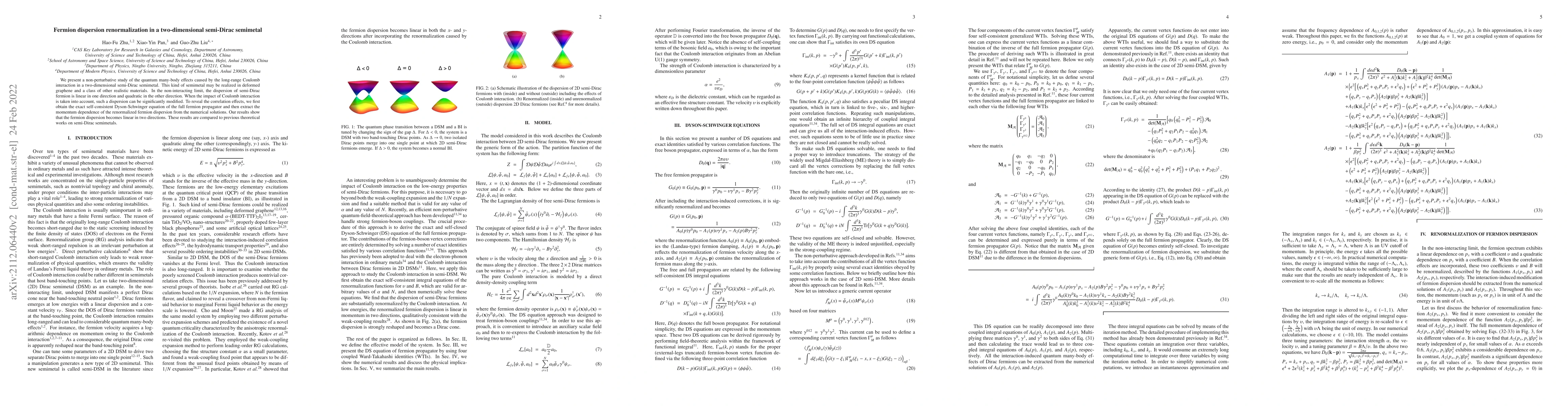 Thumbnail for Fermion dispersion renormalization in a two-dimensional semi-Dirac
  semimetal