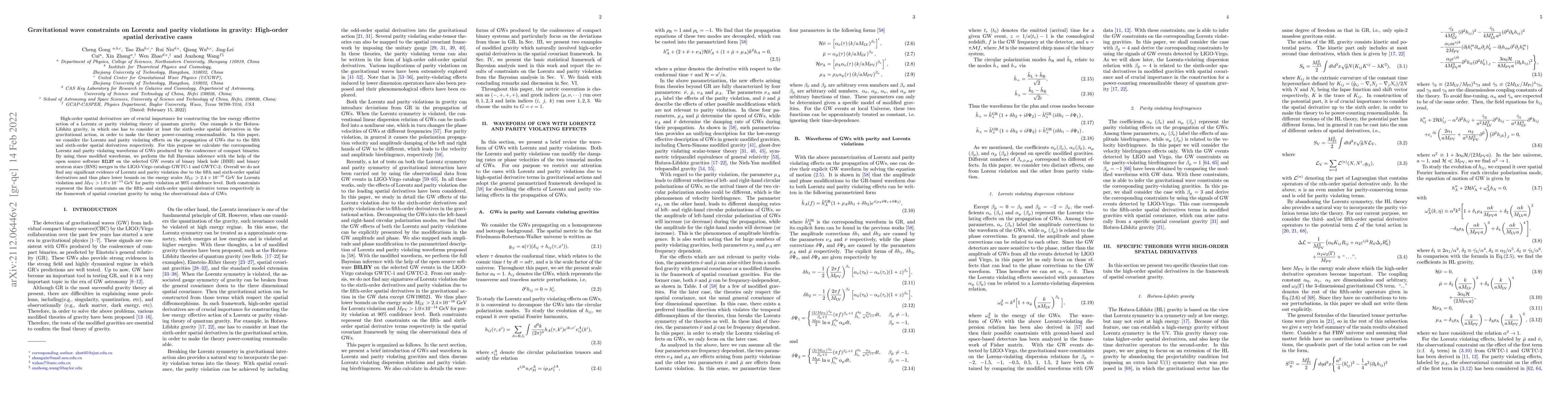Thumbnail for Gravitational wave constraints on Lorentz and parity violations in
  gravity: high-order spatial derivative cases