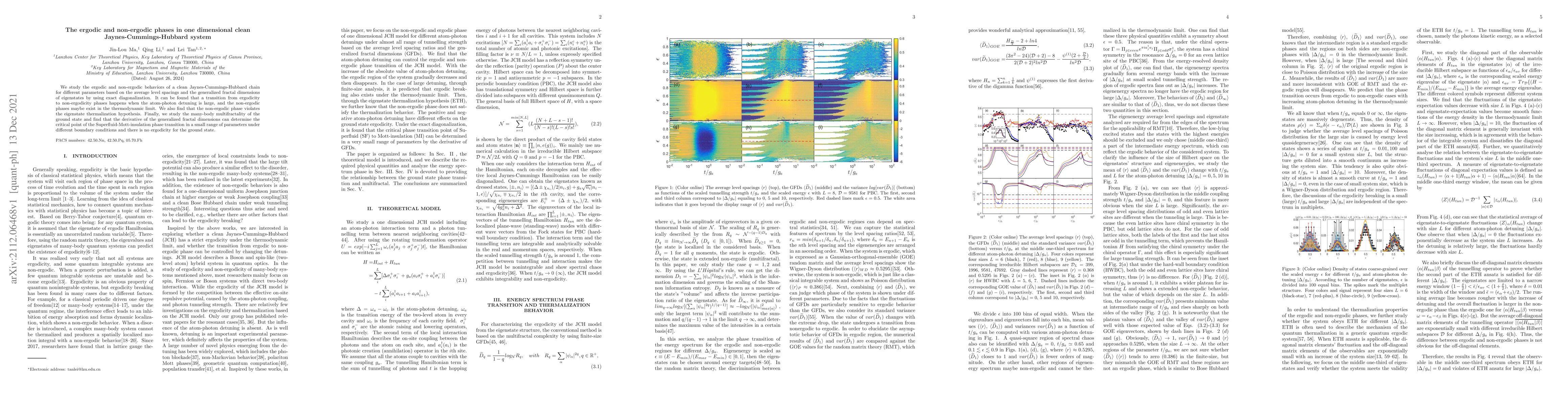 Thumbnail for The ergodic and non-ergodic phases in one dimensional clean
  Jaynes-Cummings-Hubbard system