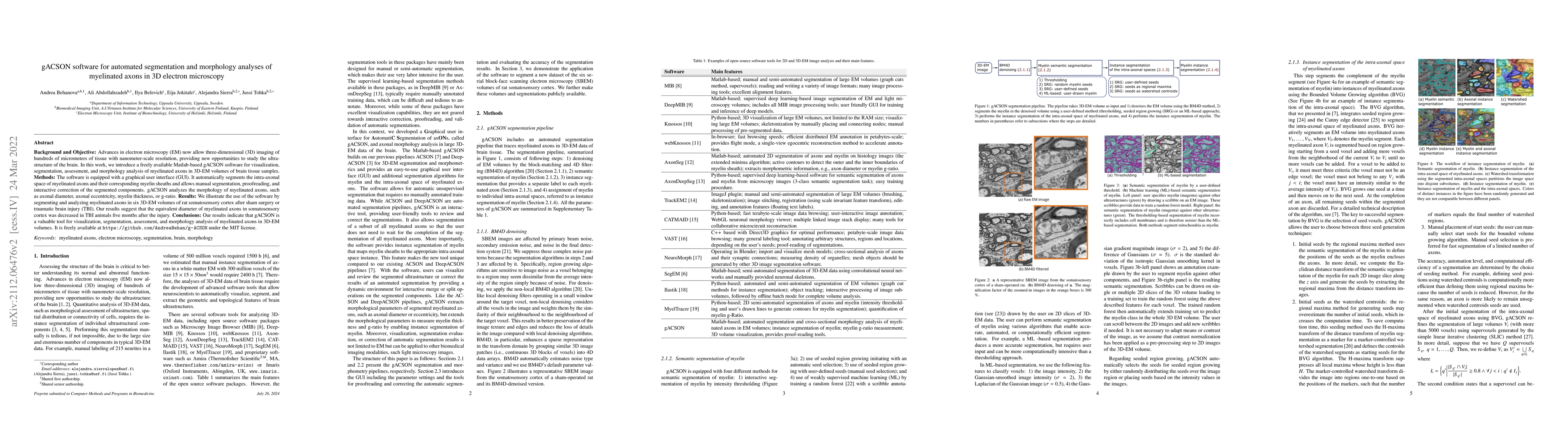 Thumbnail for gACSON software for automated segmentation and morphology analyses of
  myelinated axons in 3D electron microscopy