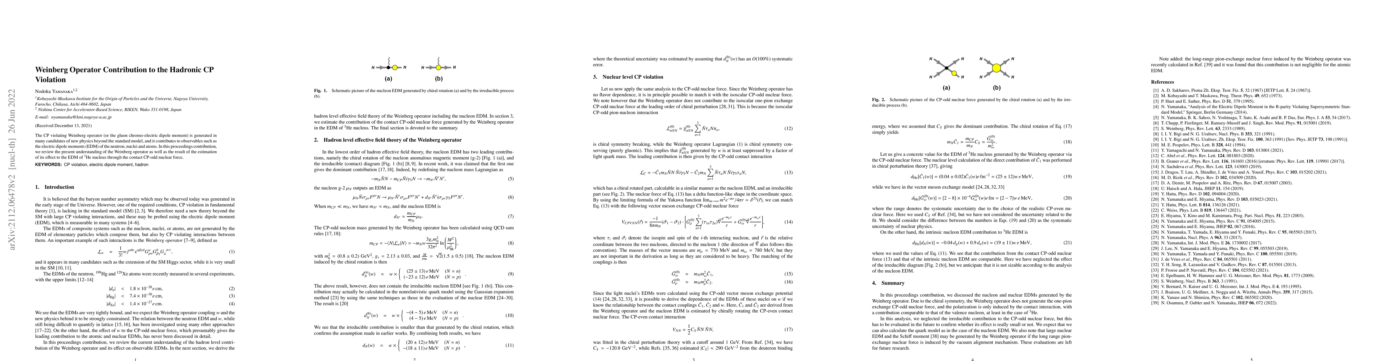 Thumbnail for Weinberg Operator Contribution to the Hadronic CP Violation