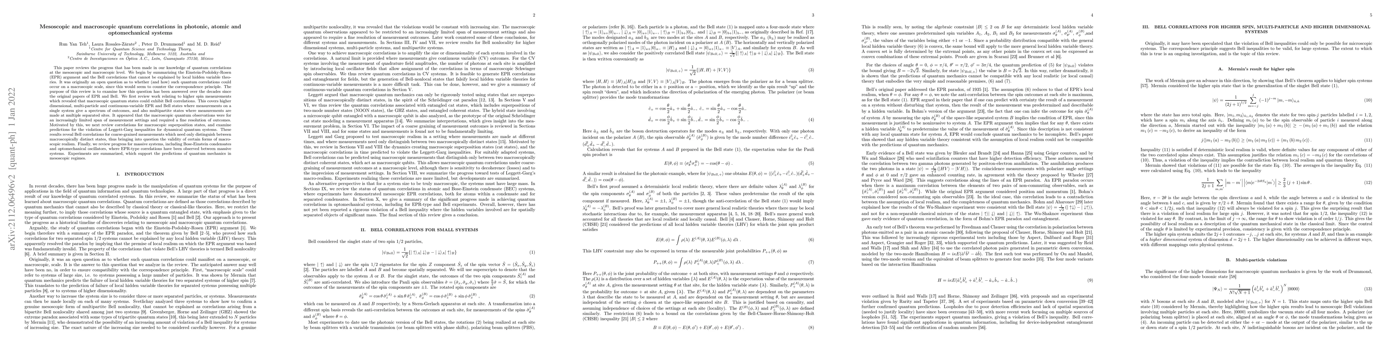 Thumbnail for Mesoscopic and macroscopic quantum correlations in photonic, atomic and
  optomechanical systems