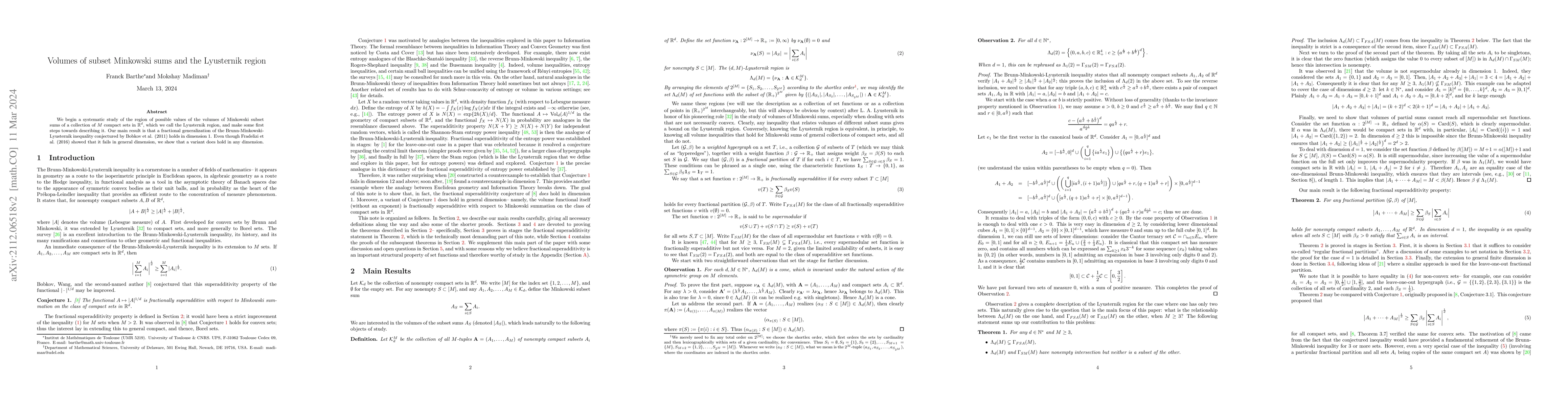 Thumbnail for Volumes of subset Minkowski sums and the Lyusternik region