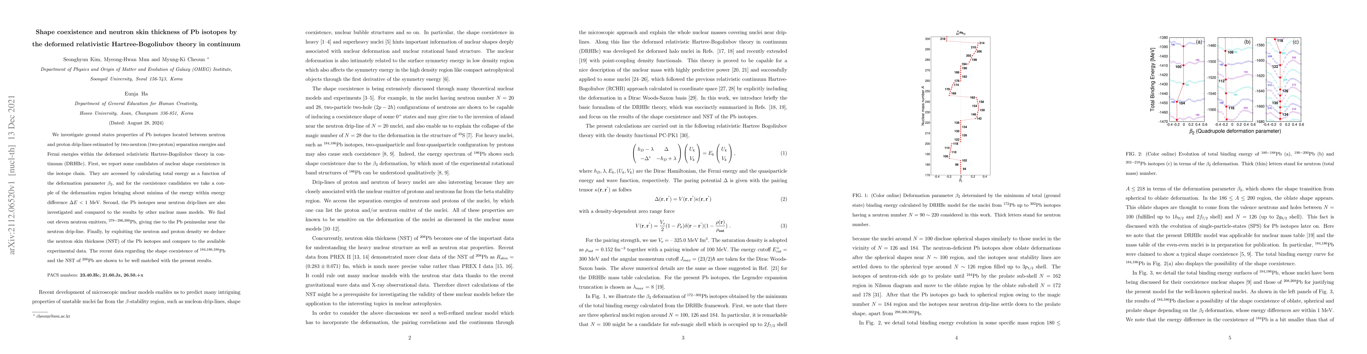 Thumbnail for Shape coexistence and neutron skin thickness of Pb isotopes by the
  deformed relativistic Hartree-Bogoliubov theory in continuum