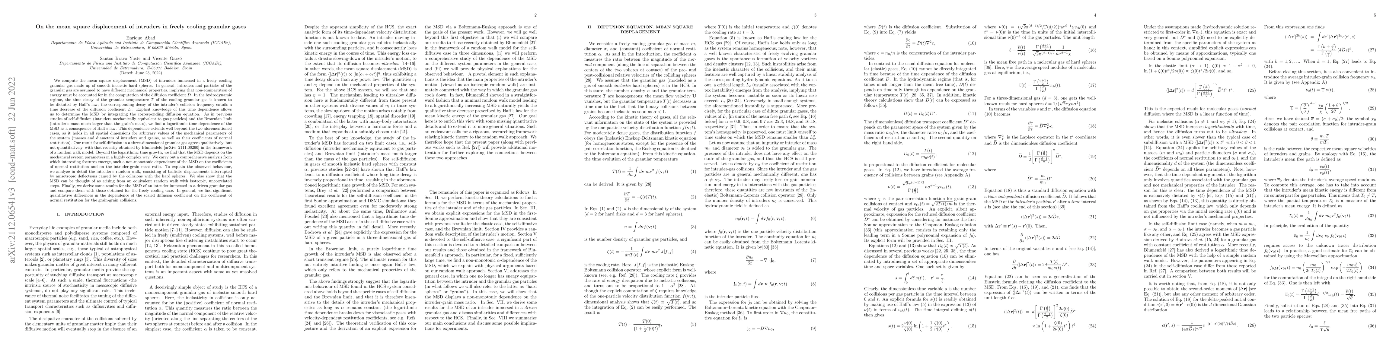 Thumbnail for On the mean square displacement of intruders in freely cooling granular
  gases
