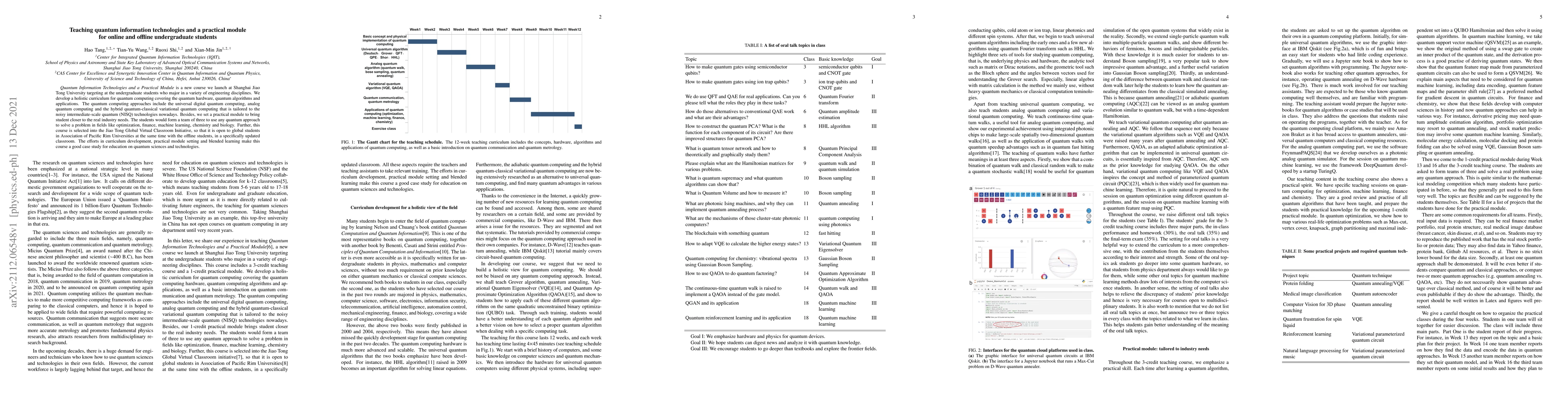 Thumbnail for Teaching quantum information technologies and a practical module for
  online and offline undergraduate students