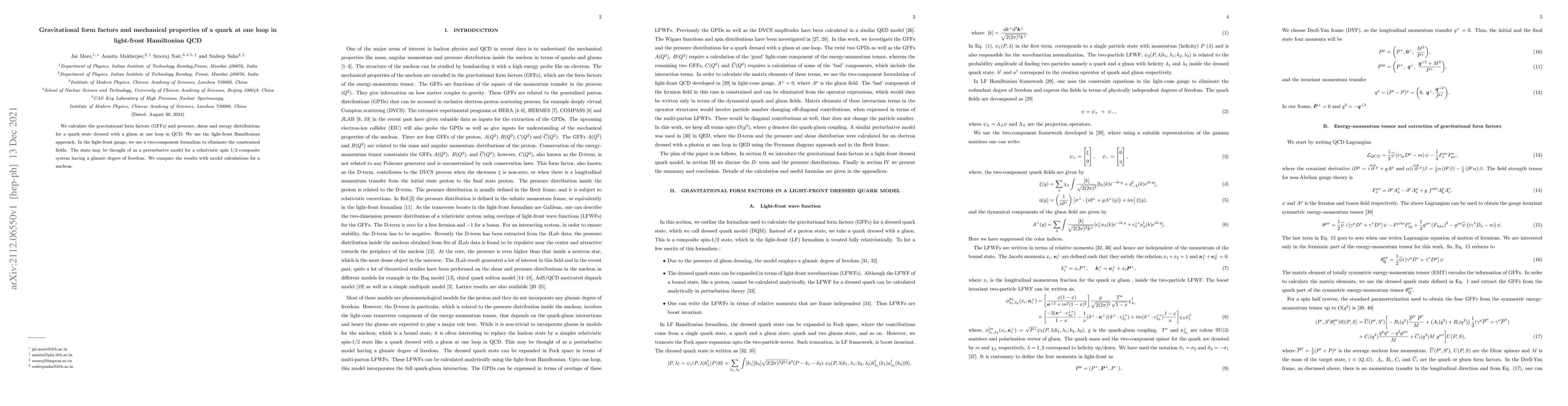 Thumbnail for Gravitational form factors and mechanical properties of a quark at one
  loop in light-front Hamiltonian QCD