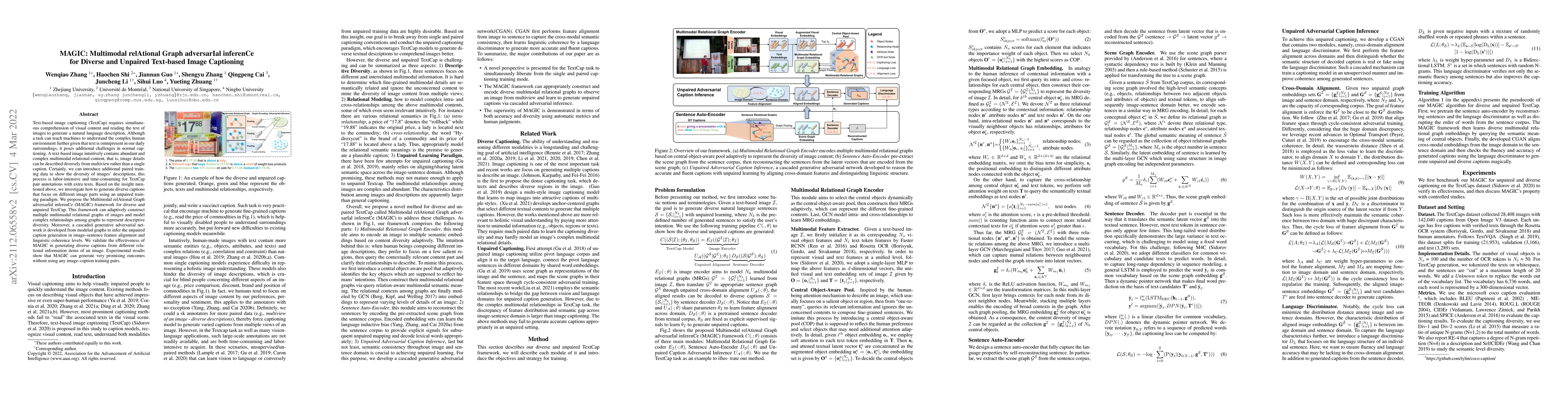 Thumbnail for MAGIC: Multimodal relAtional Graph adversarIal inferenCe for Diverse and
  Unpaired Text-based Image Captioning