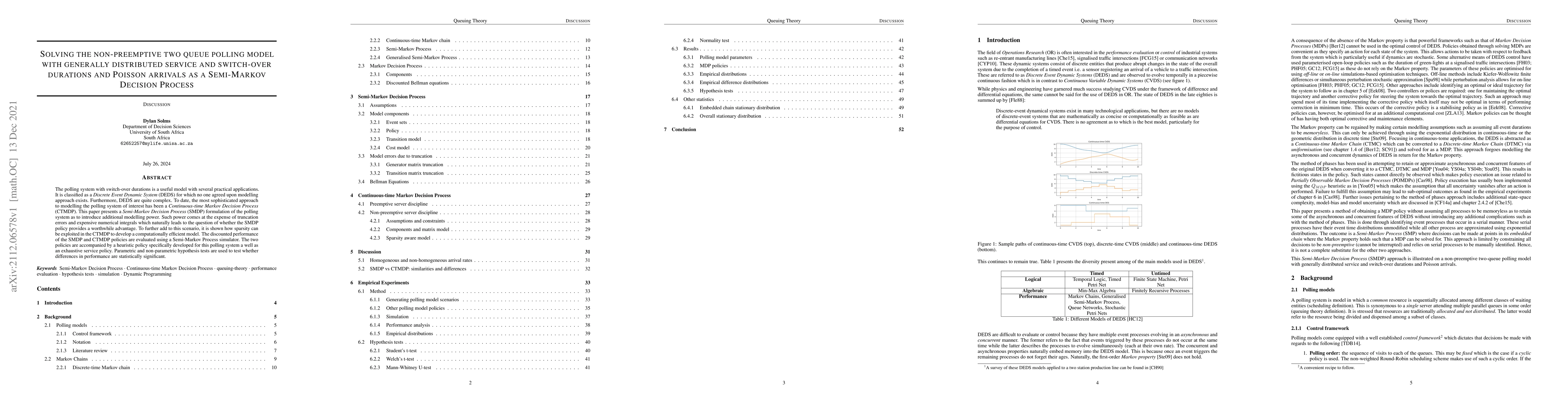 Thumbnail for Solving the non-preemptive two queue polling model with generally
  distributed service and switch-over durations and Poisson arrivals as a
  Semi-Markov Decision Process