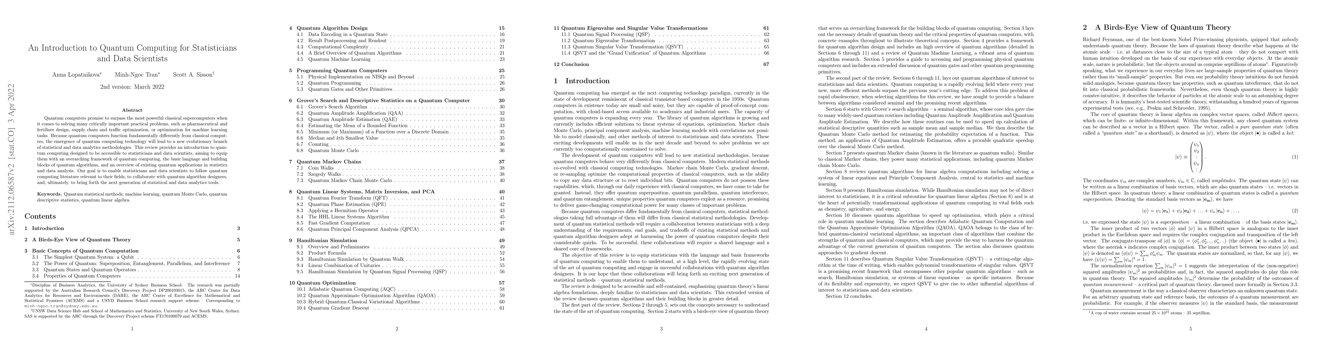 Thumbnail for An Introduction to Quantum Computing for Statisticians and Data
  Scientists