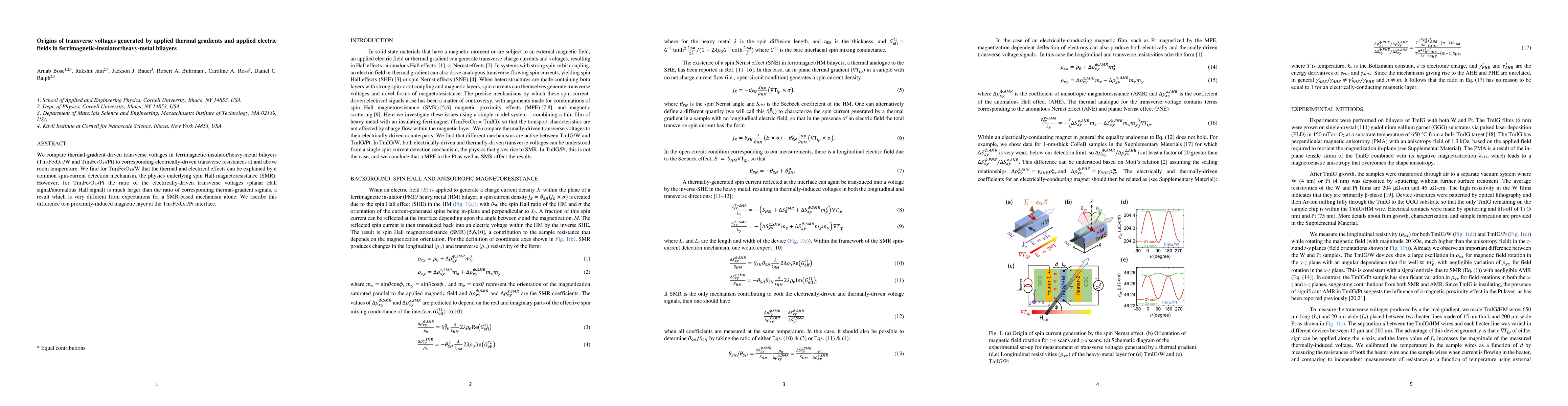 Thumbnail for Origins of transverse voltages generated by applied thermal gradients
  and applied electric fields in ferrimagnetic-insulator/heavy-metal bilayers