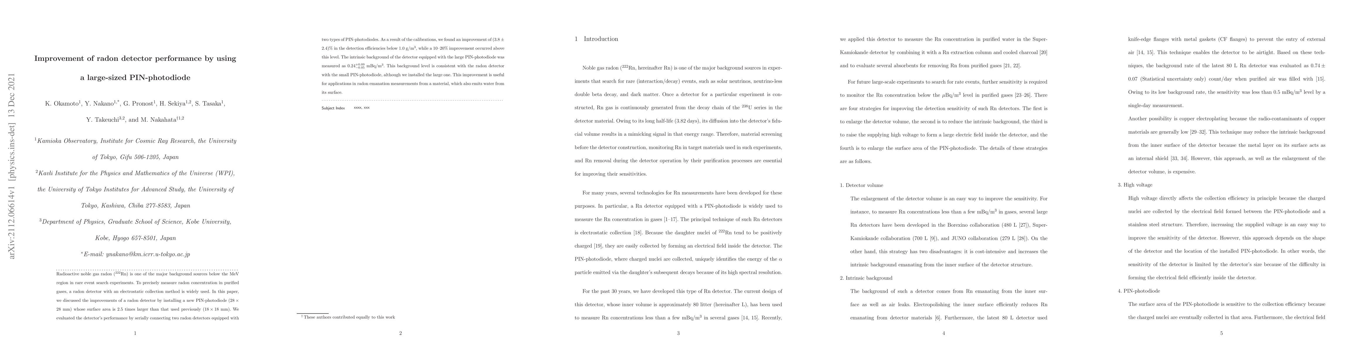 Thumbnail for Improvement of radon detector performance by using a large-sized
  PIN-photodiode
