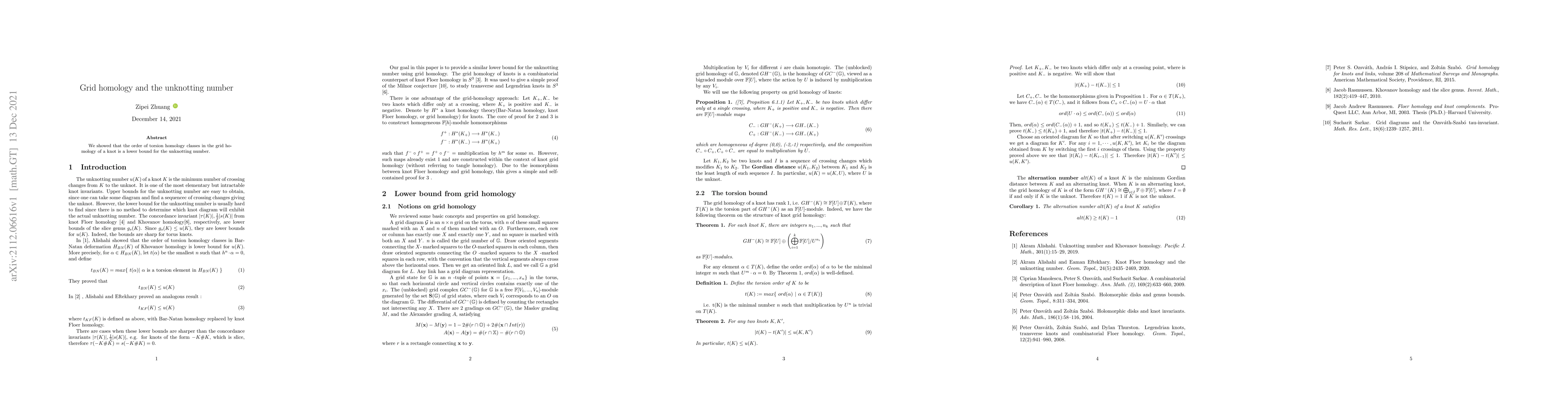 Thumbnail for Grid homology and the unknotting number