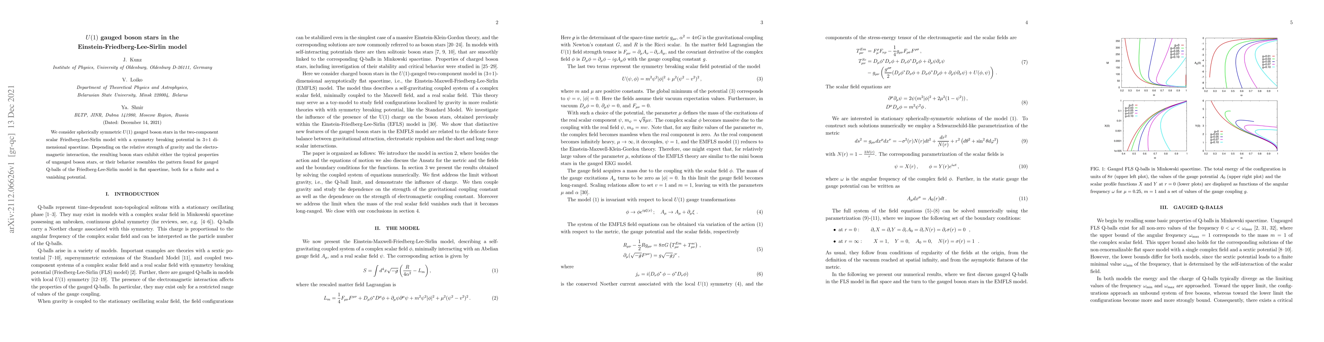 Thumbnail for $U(1)$ gauged boson stars in the Einstein-Friedberg-Lee-Sirlin model