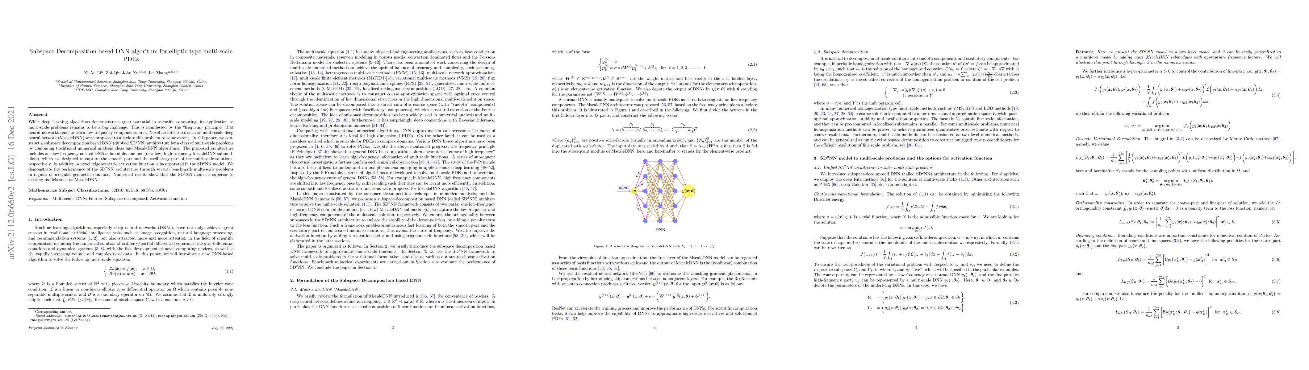 Thumbnail for Subspace Decomposition based DNN algorithm for elliptic type multi-scale
  PDEs