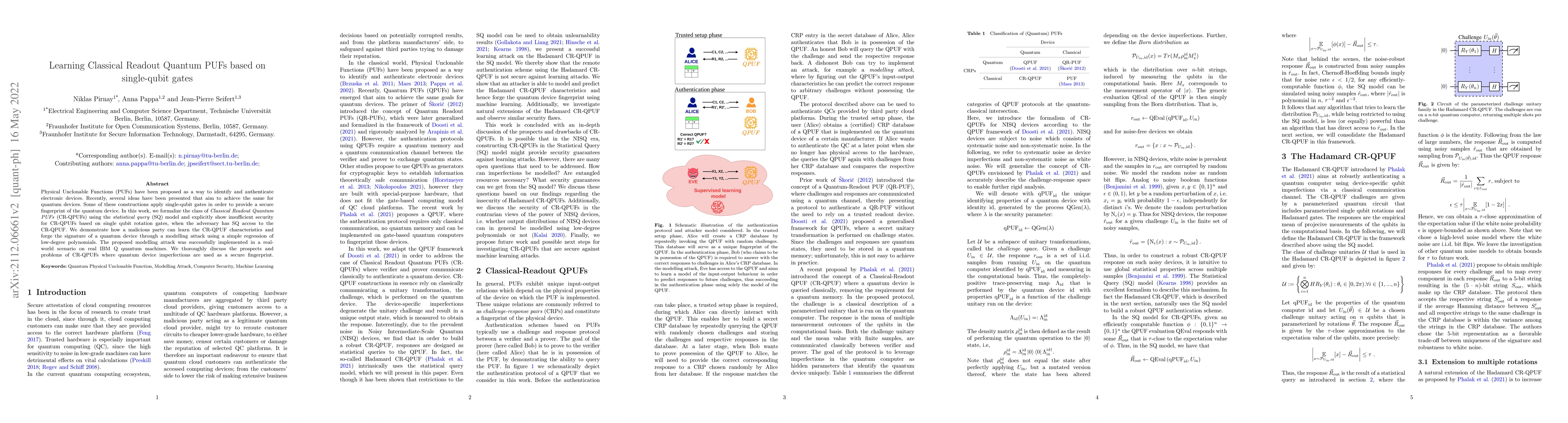 Thumbnail for Learning Classical Readout Quantum PUFs based on single-qubit gates