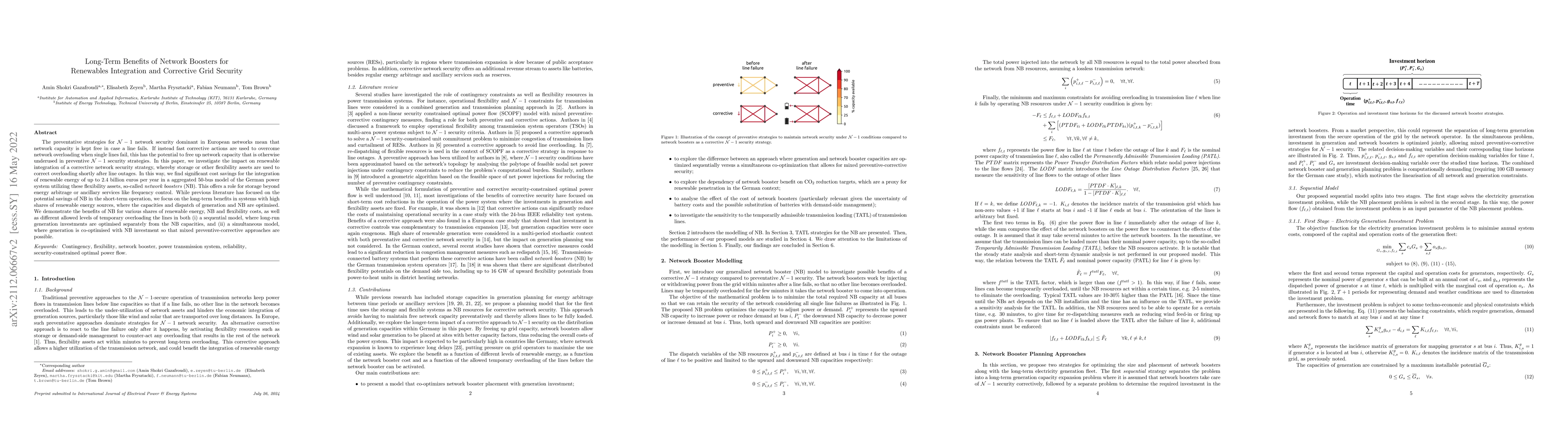 Thumbnail for Long-Term Benefits of Network Boosters for Renewables Integration and
  Corrective Grid Security