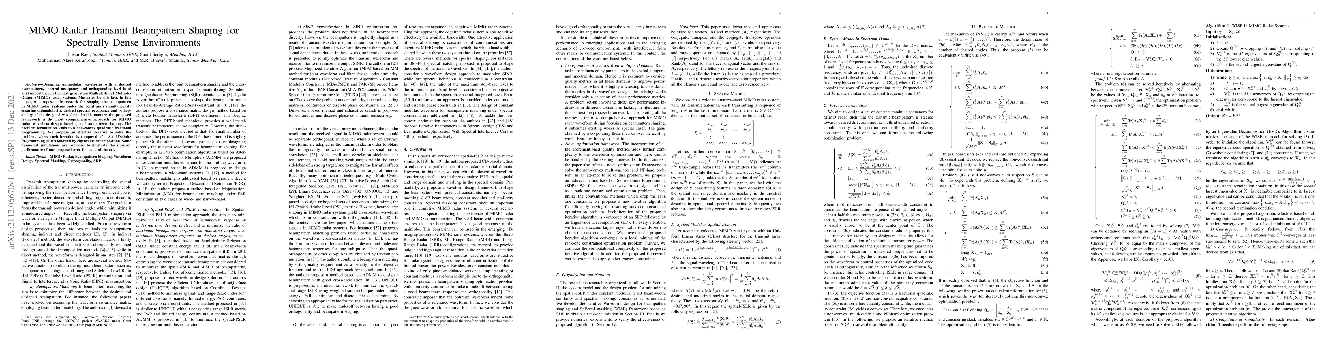 Thumbnail for MIMO Radar Transmit Beampattern Shaping for Spectrally Dense
  Environments
