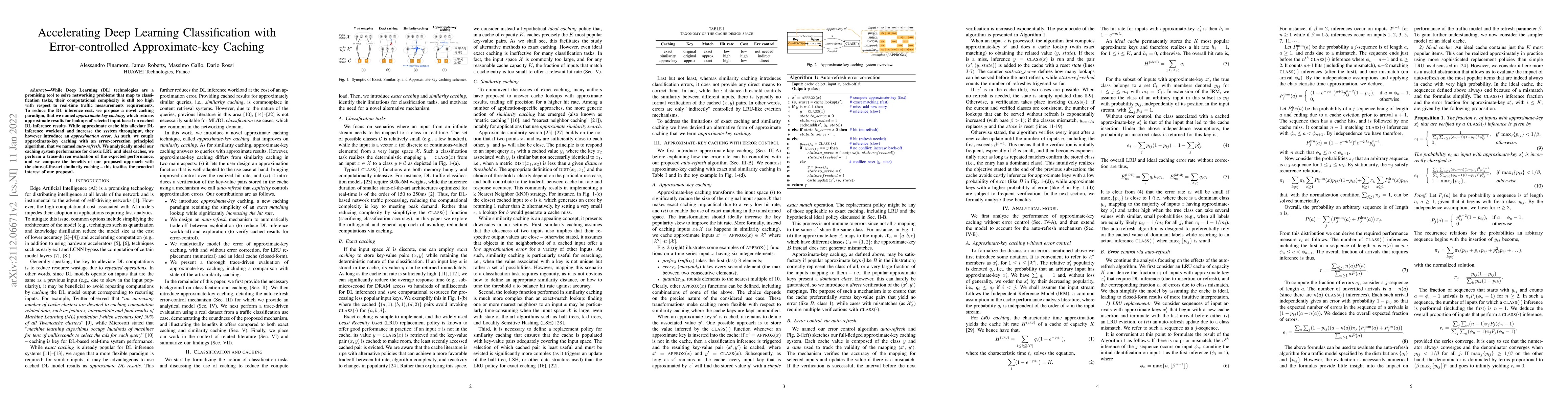 Thumbnail for Accelerating Deep Learning Classification with Error-controlled
  Approximate-key Caching