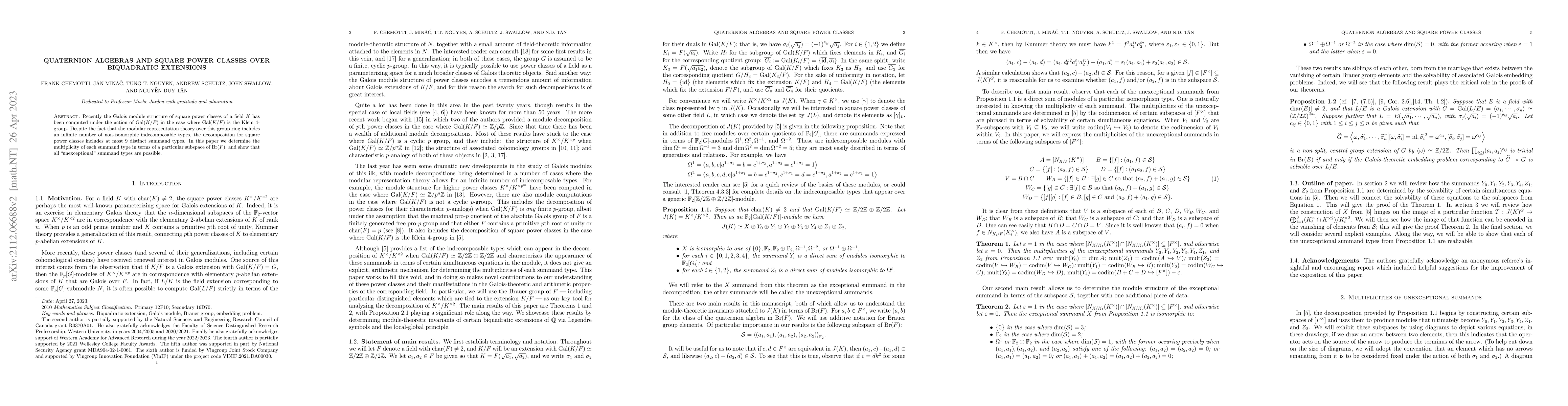 Thumbnail for Quaternion algebras and square power classes over biquadratic extensions
