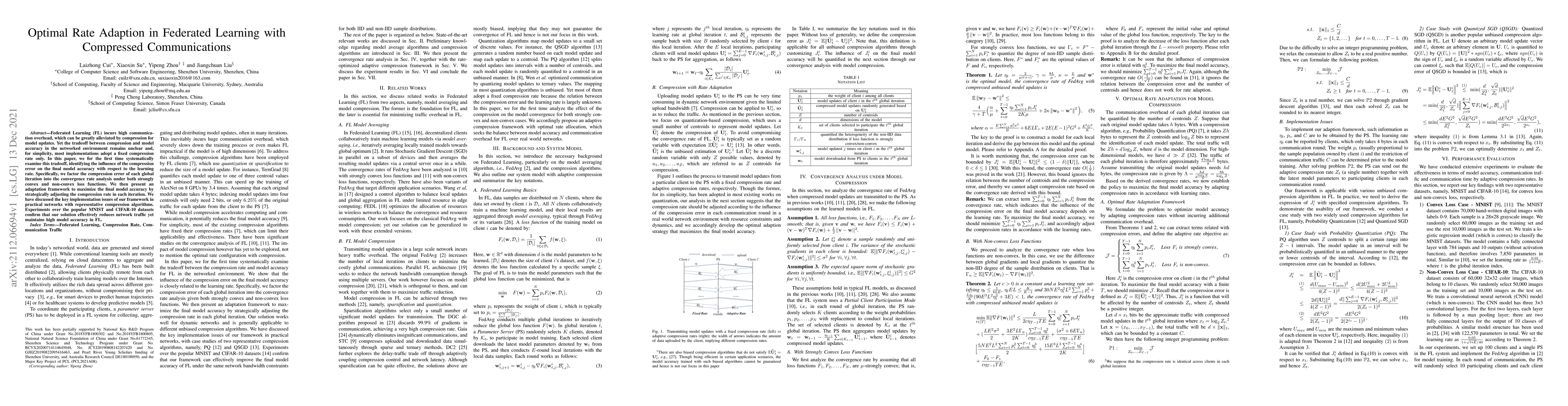 Thumbnail for Optimal Rate Adaption in Federated Learning with Compressed
  Communications