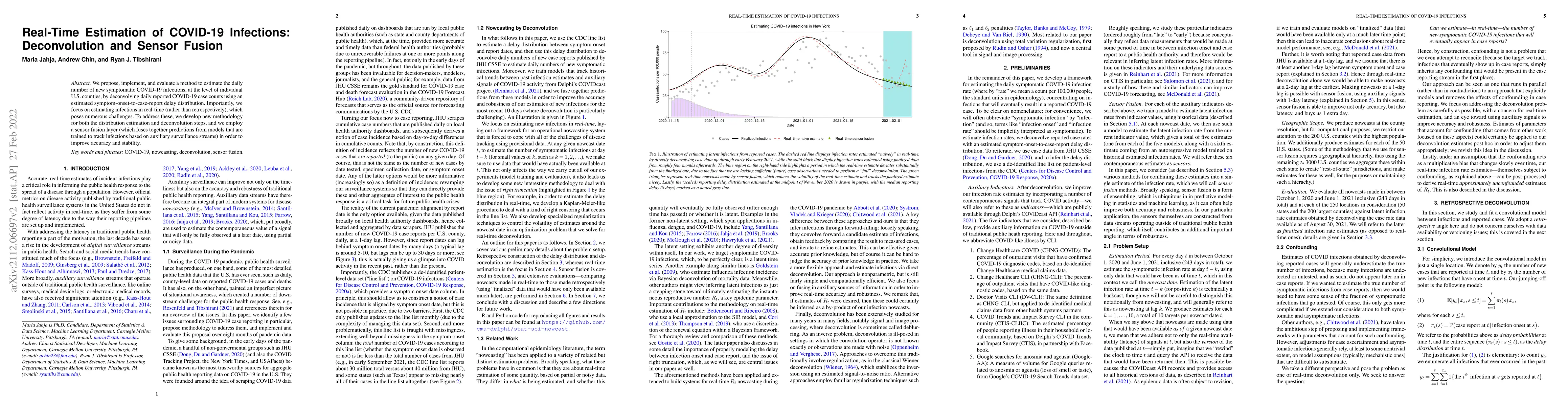 Thumbnail for Real-Time Estimation of COVID-19 Infections: Deconvolution and Sensor
  Fusion
