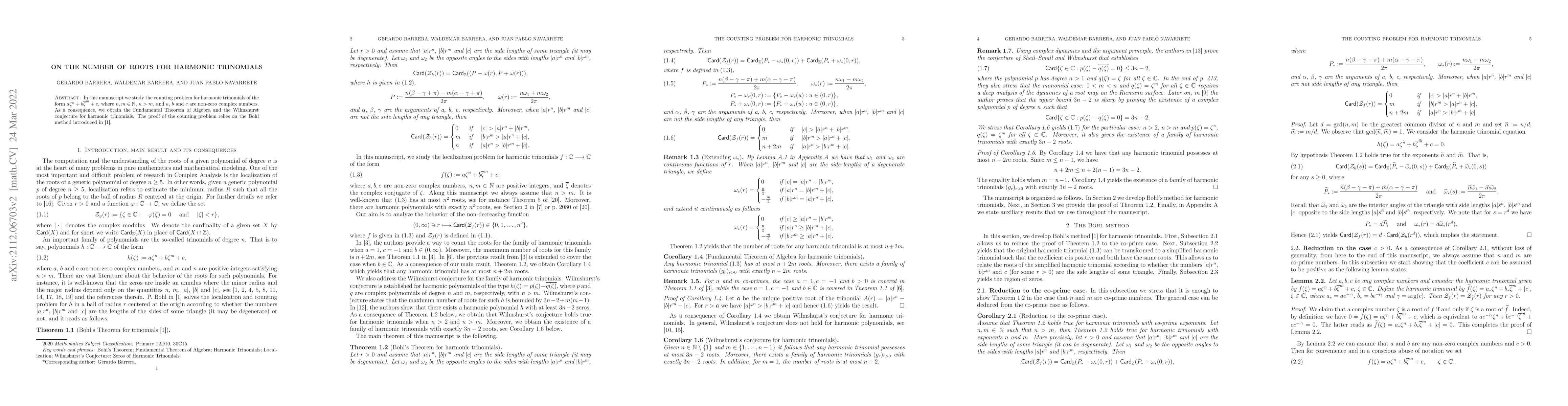 Thumbnail for On the number of roots for harmonic trinomials