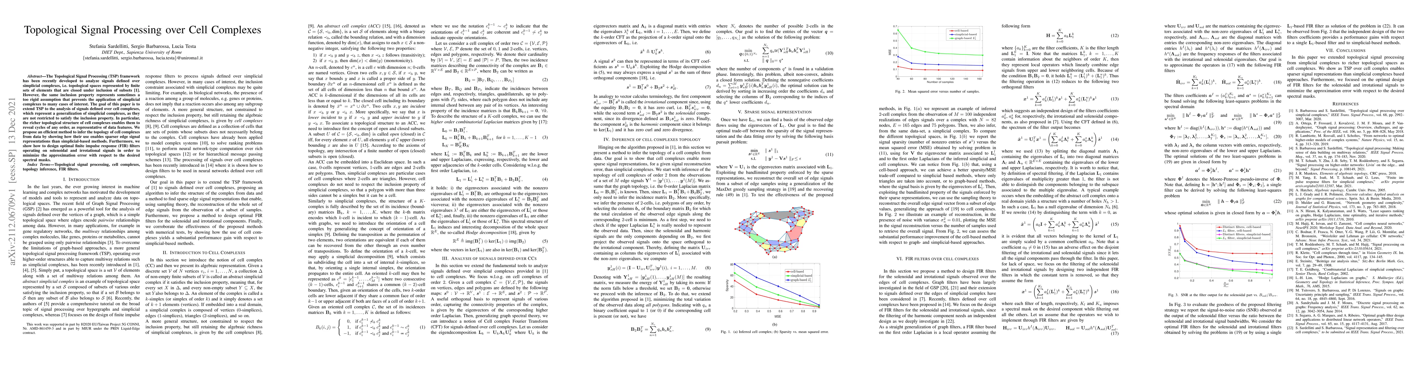 Thumbnail for Topological Signal Processing over Cell Complexes