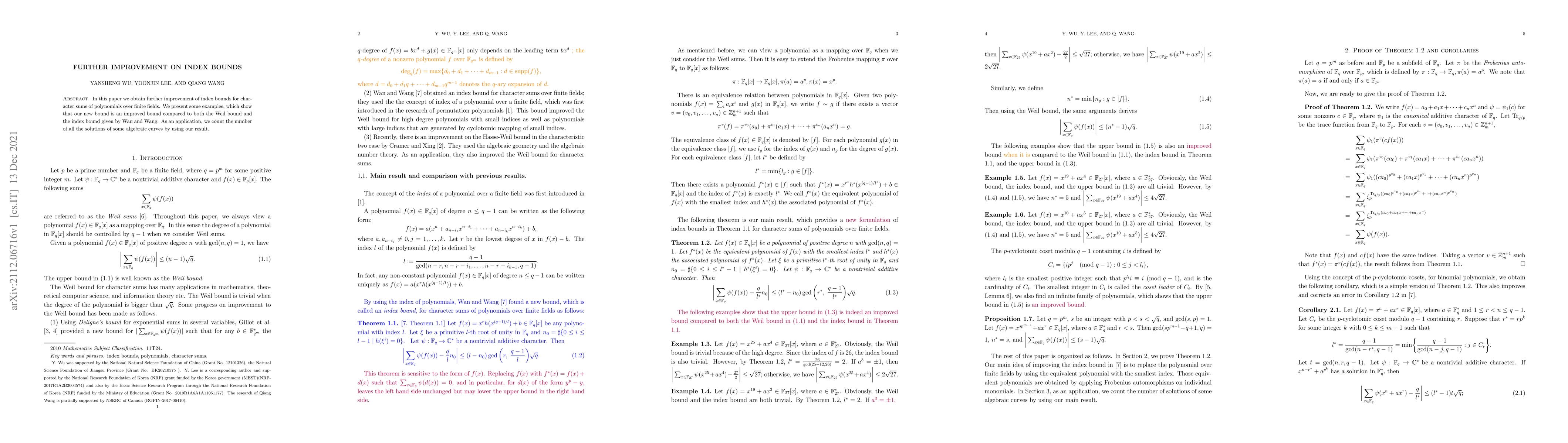 Thumbnail for Further improvement on index bounds