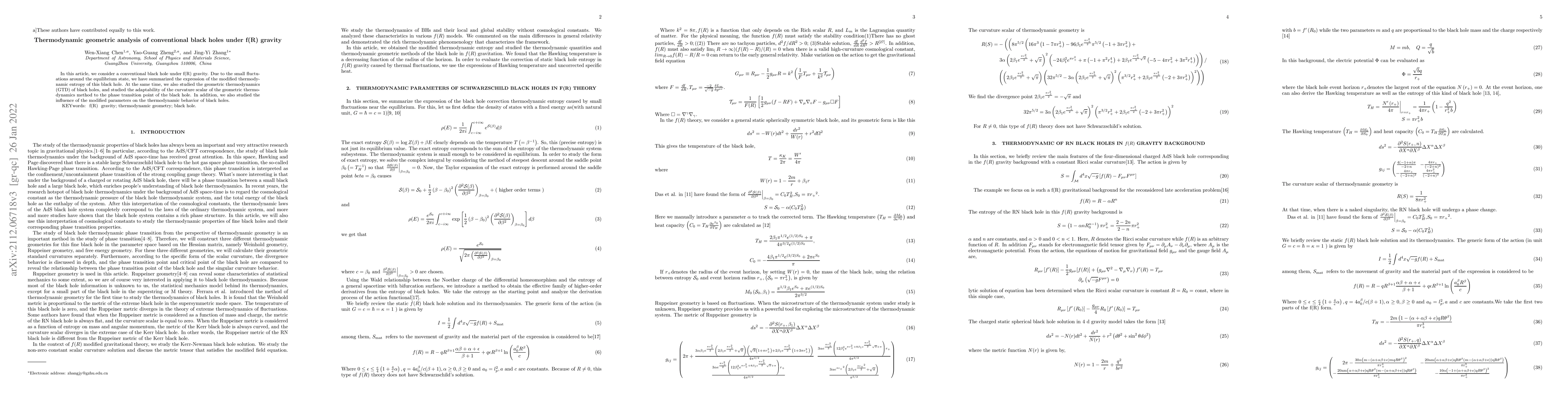 Thumbnail for Thermodynamic geometric analysis of conventional black holes under f(R)
  gravity