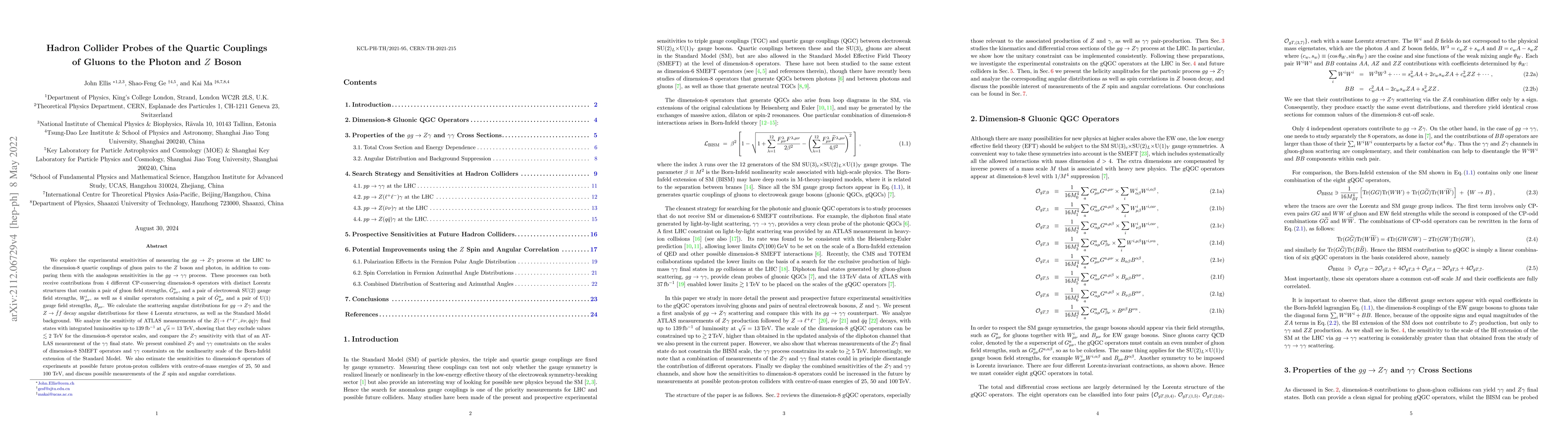 Thumbnail for Hadron Collider Probes of the Quartic Couplings of Gluons to the Photon
  and $Z$ Boson