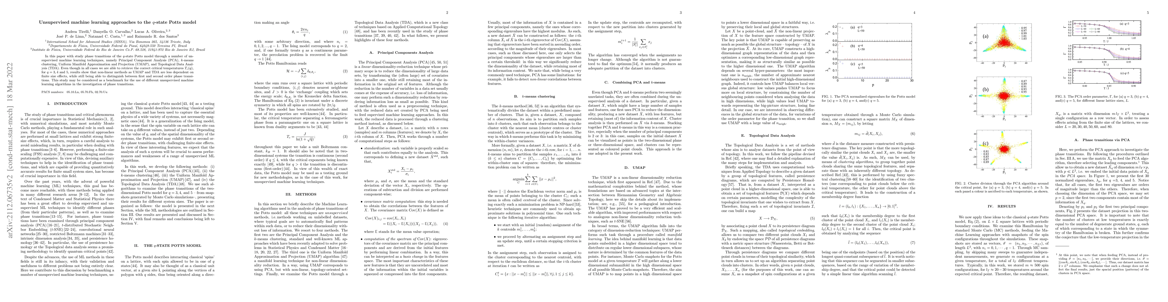 Thumbnail for Unsupervised machine learning approaches to the $q$-state Potts model
