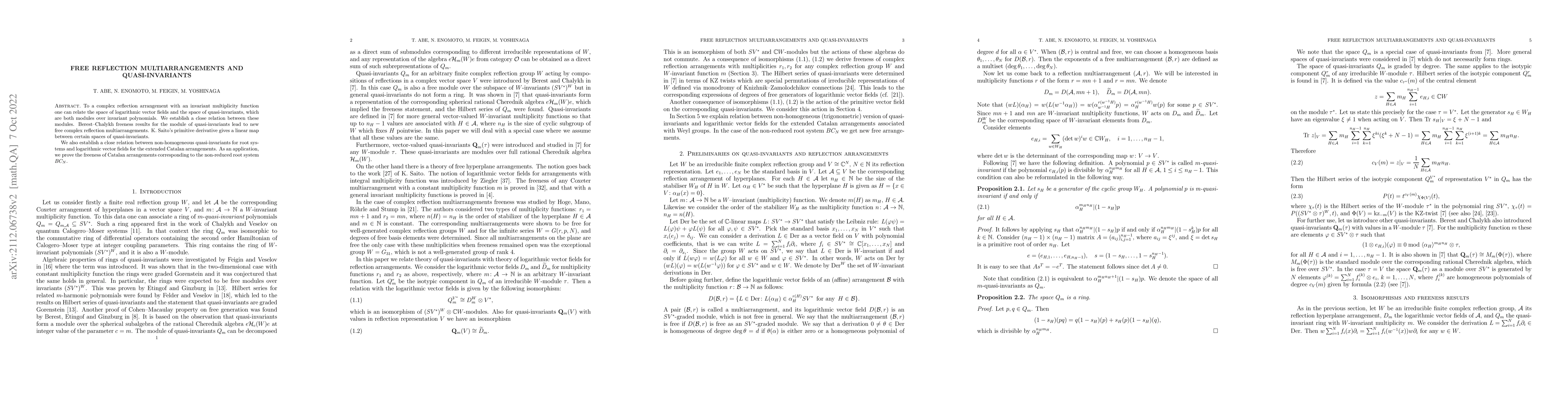 Thumbnail for Free reflection multiarrangements and quasi-invariants