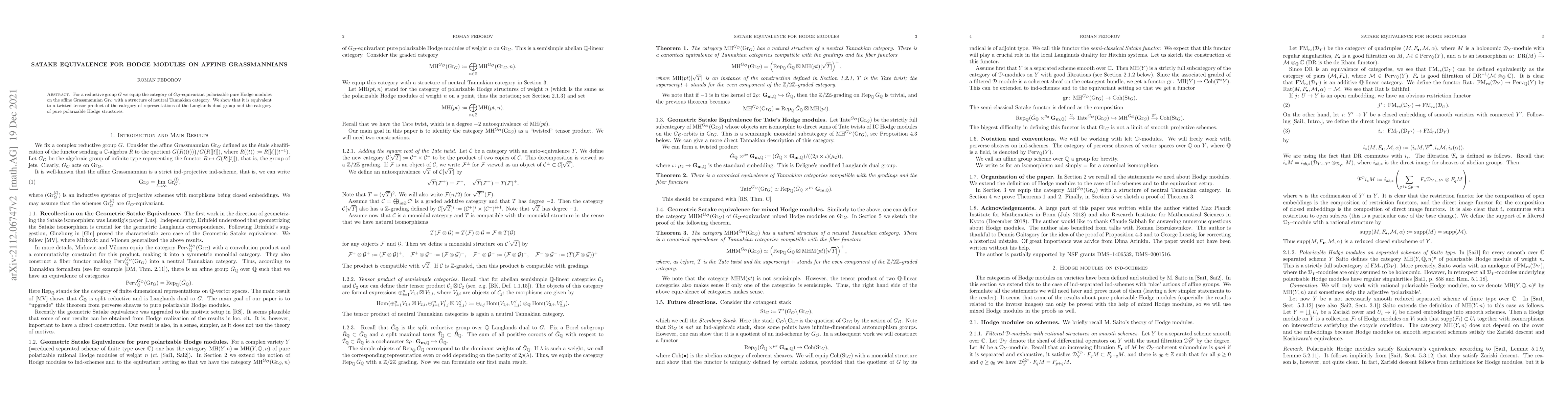 Thumbnail for Satake equivalence for Hodge modules on affine Grassmannians