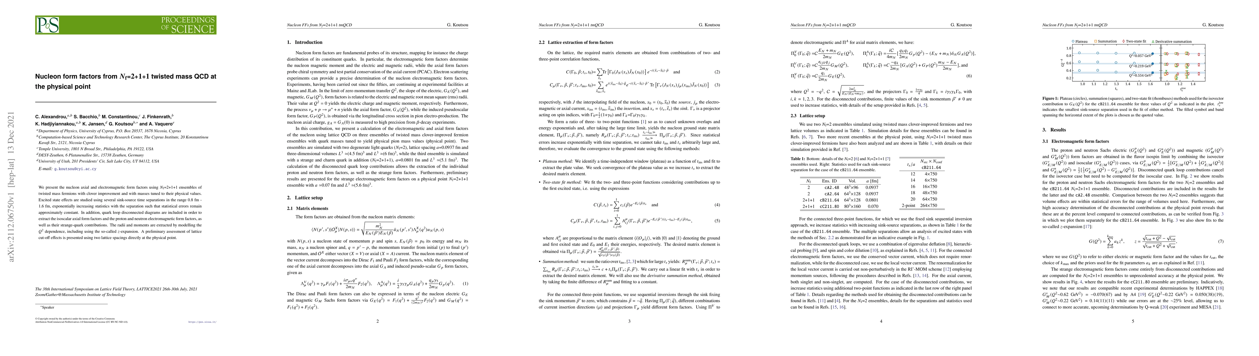 Thumbnail for Nucleon form factors from $N_f$=2+1+1 twisted mass QCD at the physical
  point