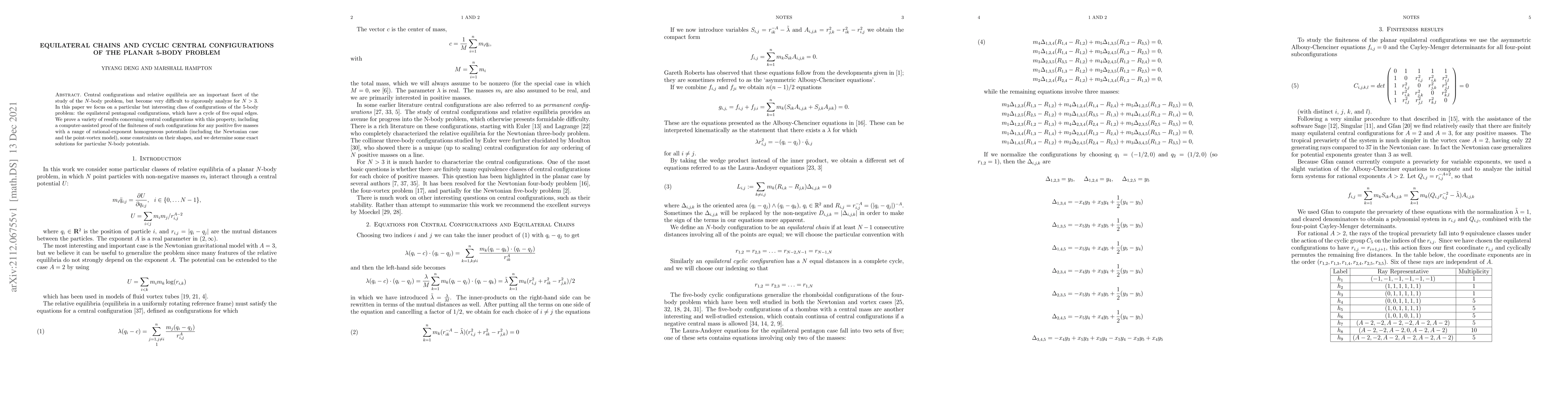 Thumbnail for Equilateral Chains and Cyclic Central Configurations of the Planar
  5-body Problem