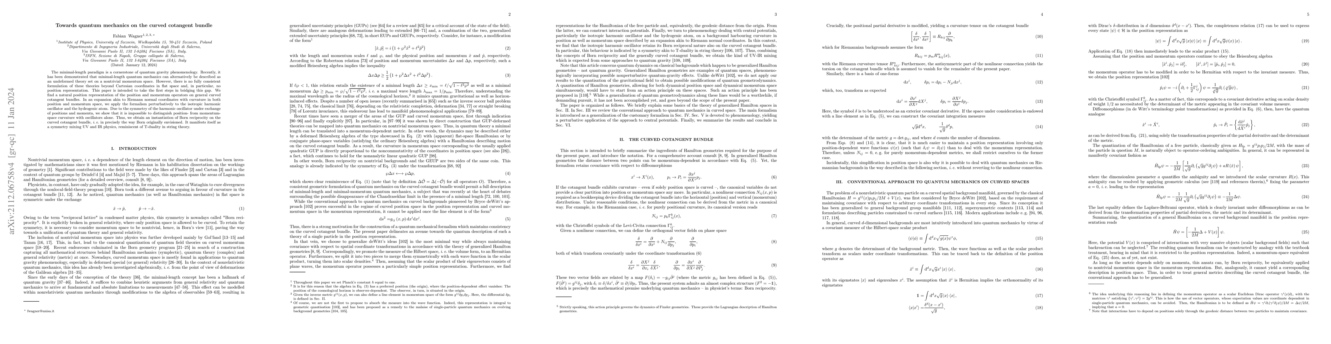 Thumbnail for Towards quantum Mechanics on the curved cotangent bundle