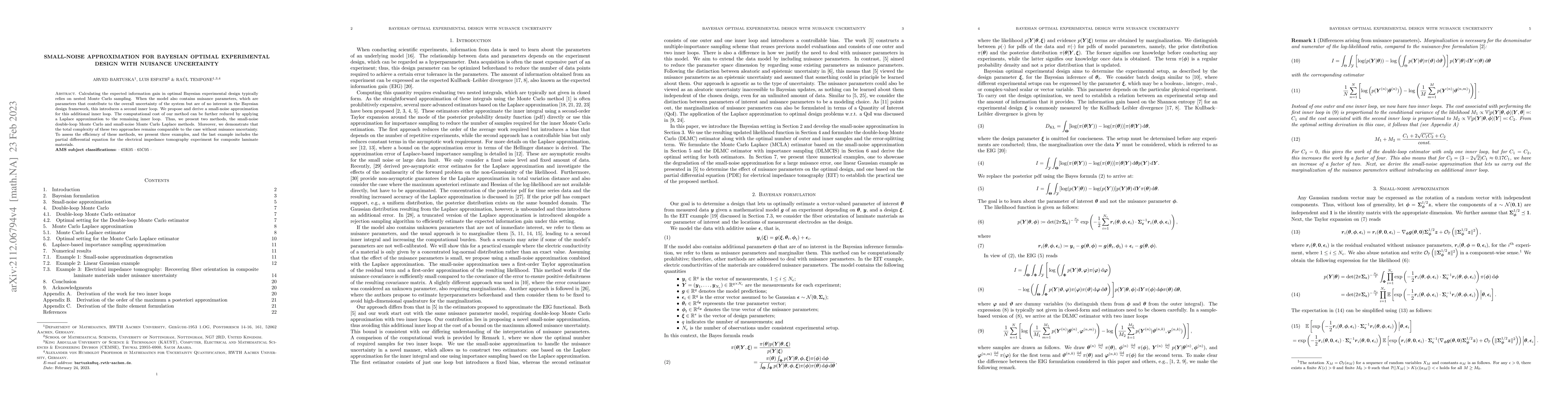 Thumbnail for Small-noise approximation for Bayesian optimal experimental design with
  nuisance uncertainty
