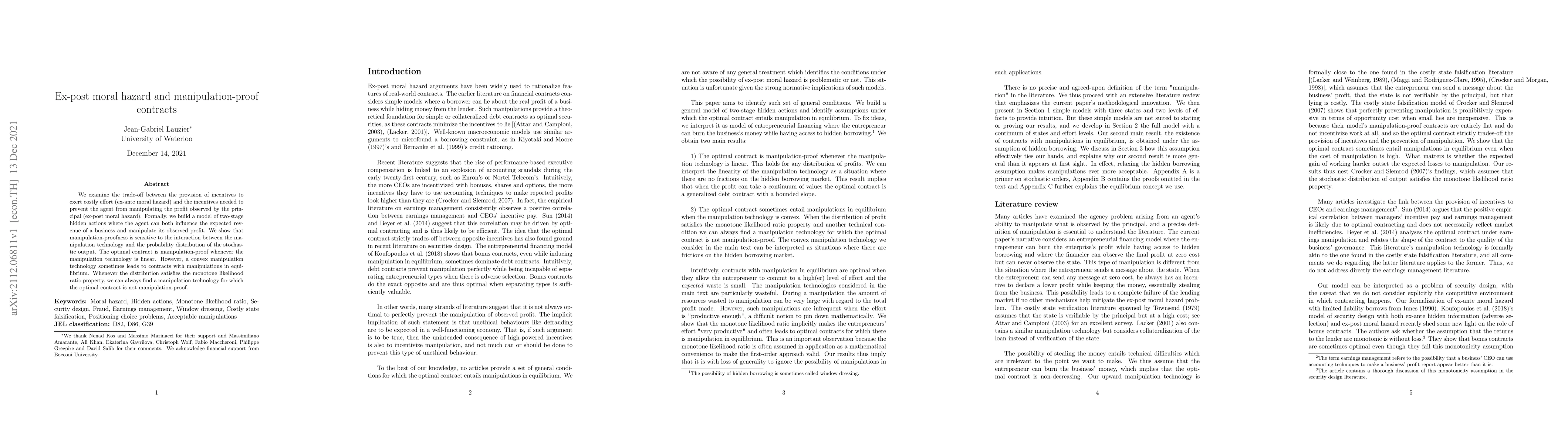 Thumbnail for Ex-post moral hazard and manipulation-proof contracts