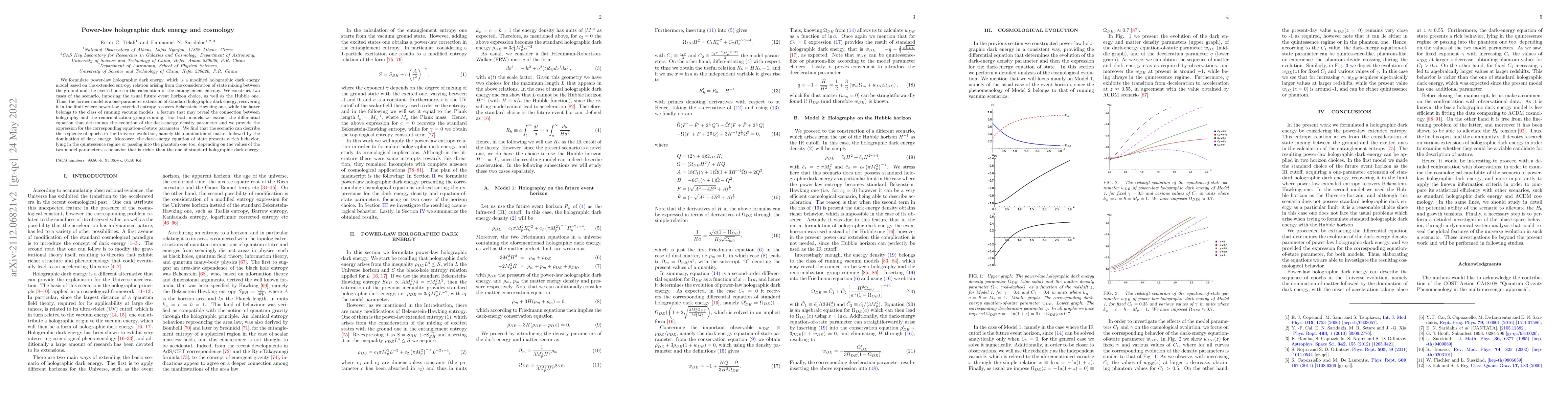 Thumbnail for Power-law holographic dark energy and cosmology
