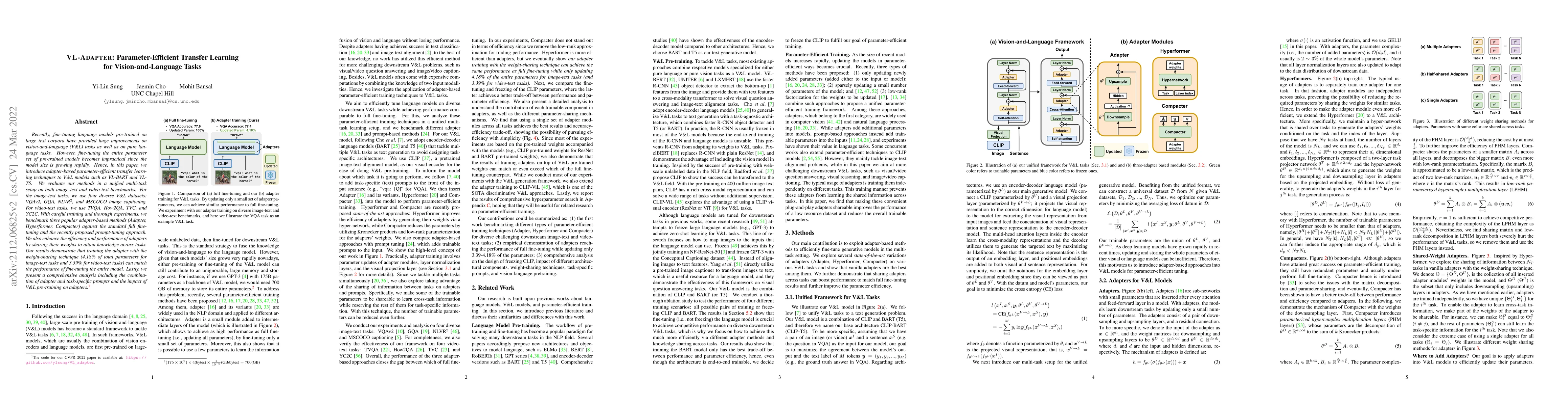 Thumbnail for VL-Adapter: Parameter-Efficient Transfer Learning for
  Vision-and-Language Tasks