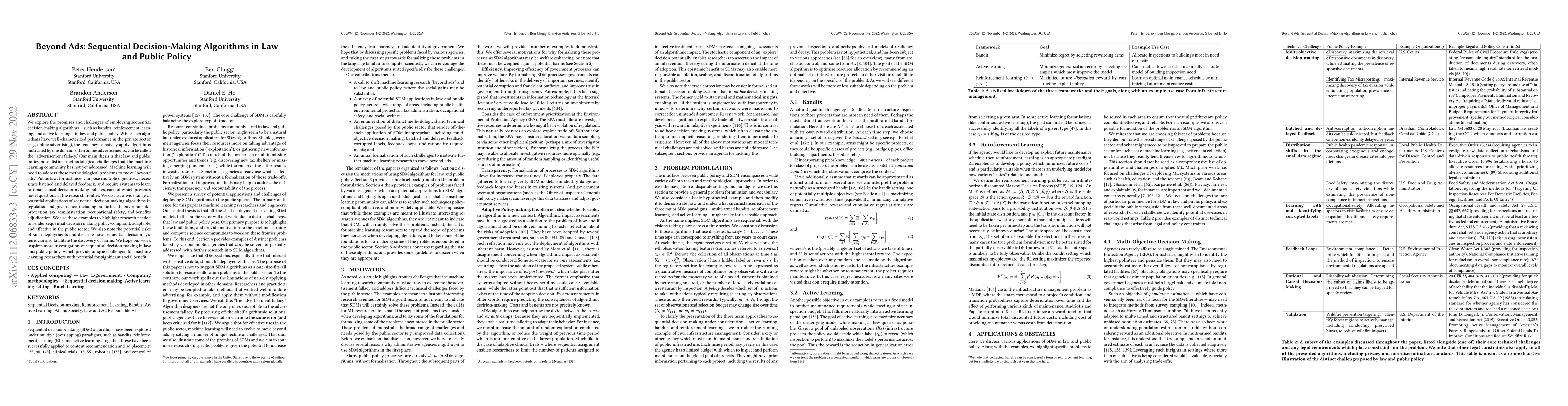 Thumbnail for Beyond Ads: Sequential Decision-Making Algorithms in Law and Public
  Policy