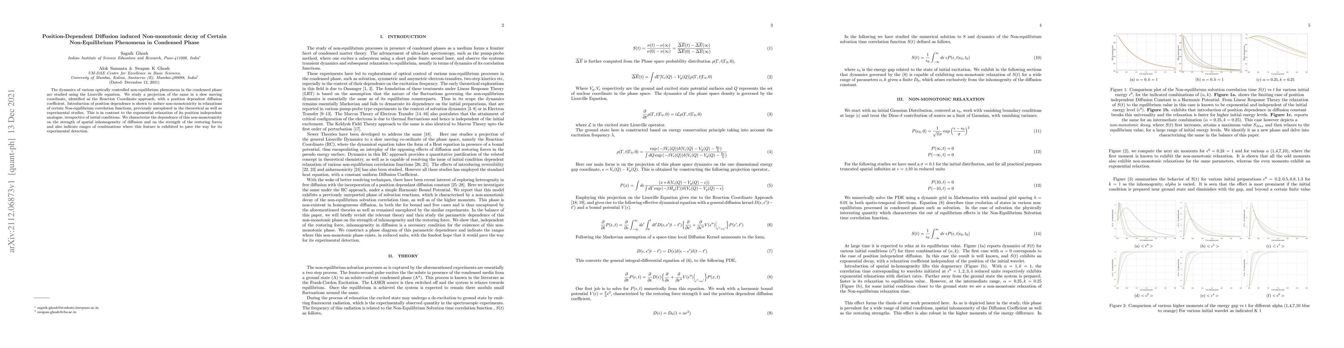 Thumbnail for Position-Dependent Diffusion induced Non-monotonic decay of Certain
  Non-Equilibrium Phenomena in Condensed Phase