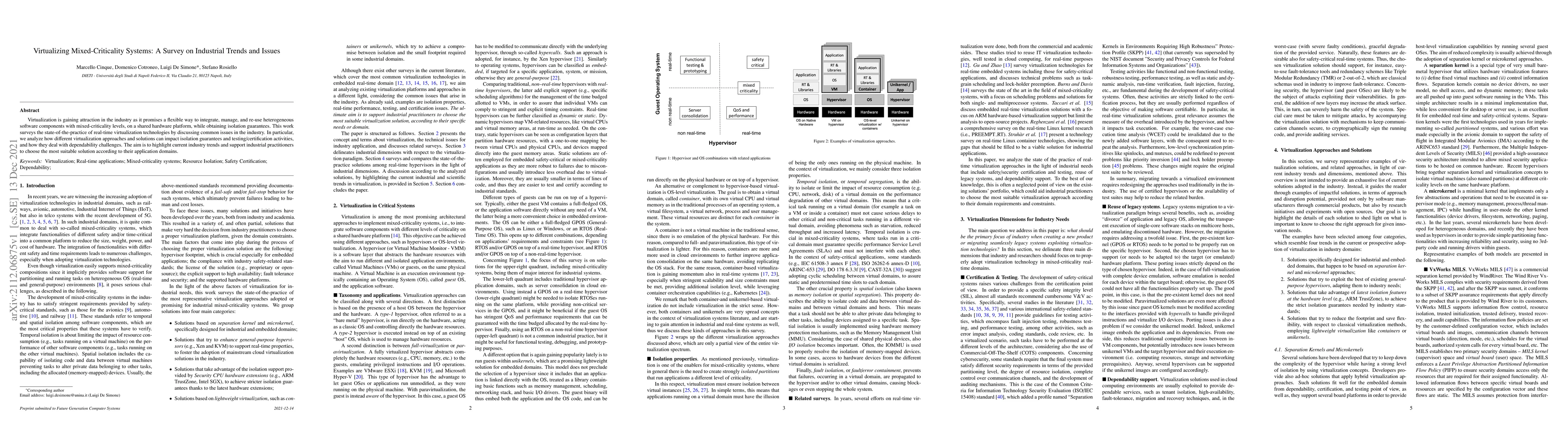 Thumbnail for Virtualizing Mixed-Criticality Systems: A Survey on Industrial Trends
  and Issues
