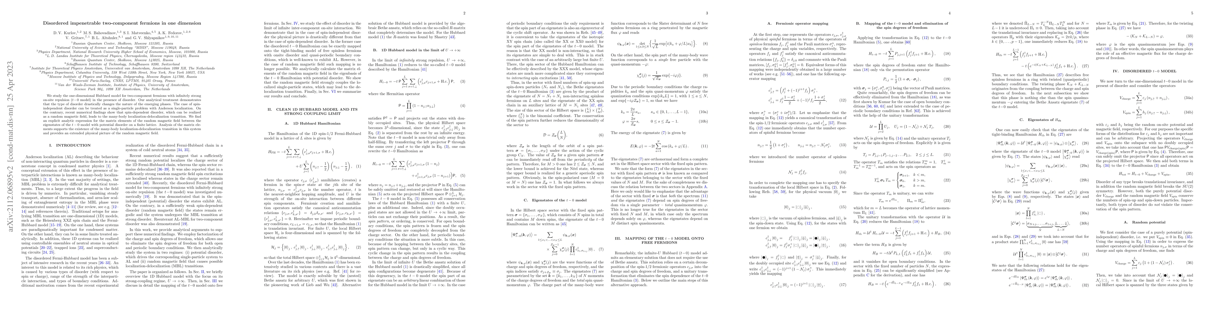 Thumbnail for Disordered impenetrable two-component fermions in one dimension