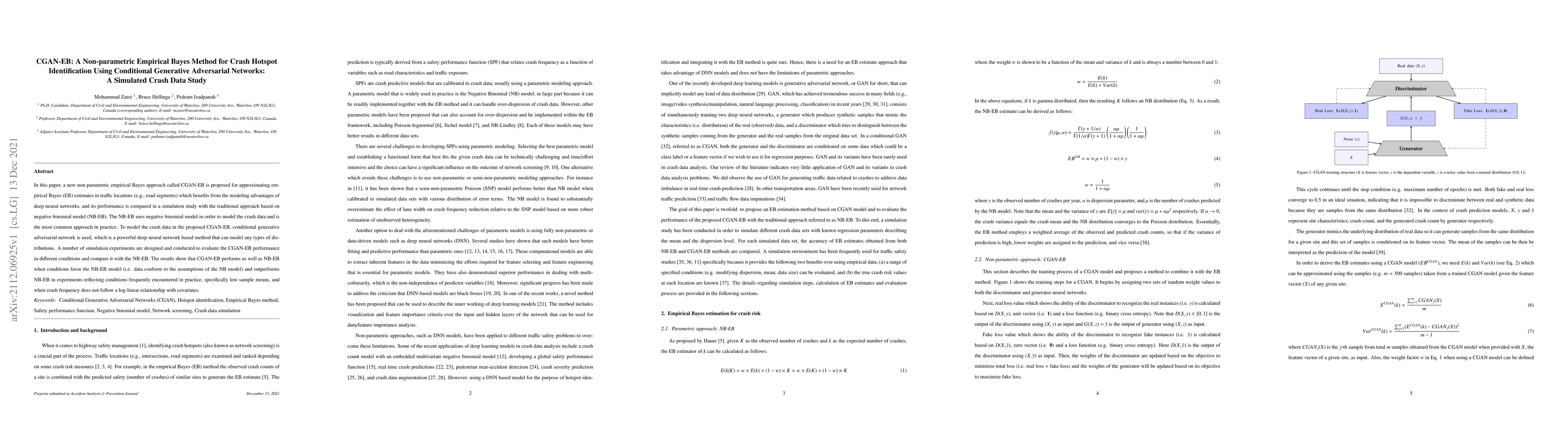 Thumbnail for CGAN-EB: A Non-parametric Empirical Bayes Method for Crash Hotspot
  Identification Using Conditional Generative Adversarial Networks: A Simulated
  Crash Data Study