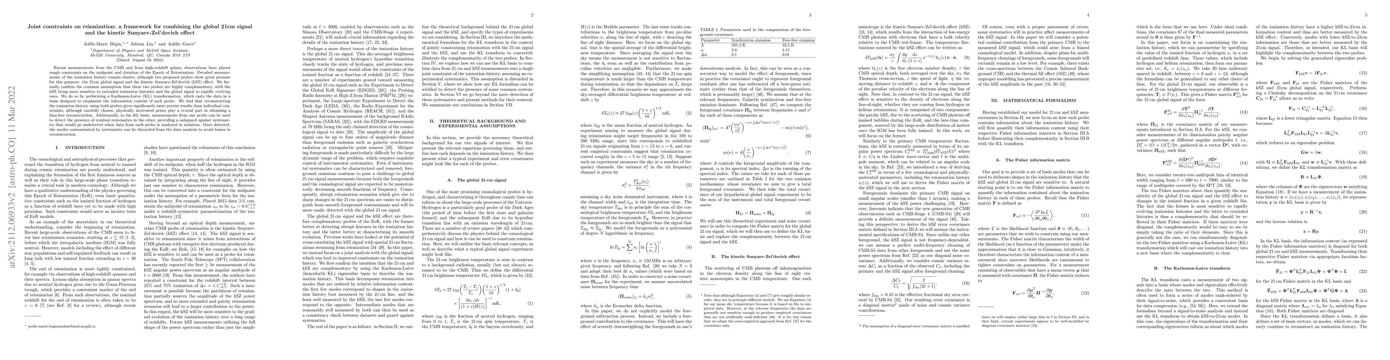 Thumbnail for Joint constraints on reionization: a framework for combining the global
  21cm signal and the kinetic Sunyaev-Zel'dovich effect